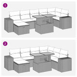 8 Piece Garden Sofa Set with Cushions Brown Poly Rattan Acacia