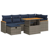 7 Piece Garden Sofa Set with Cushions Grey Poly Rattan Acacia