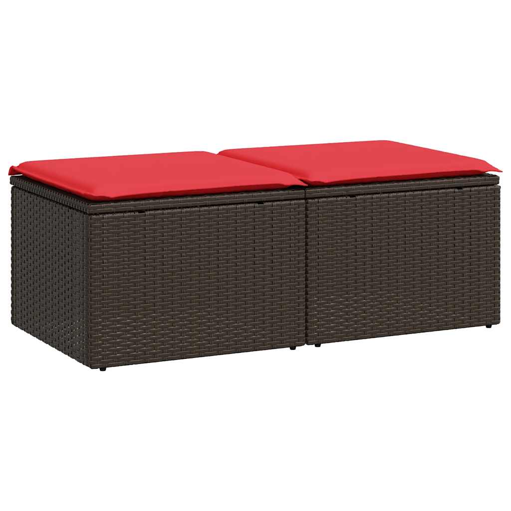 2 Piece Garden Sofa Set with Cushions Brown Poly Rattan Acacia