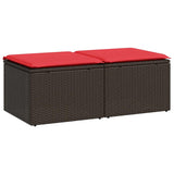 2 Piece Garden Sofa Set with Cushions Brown Poly Rattan Acacia