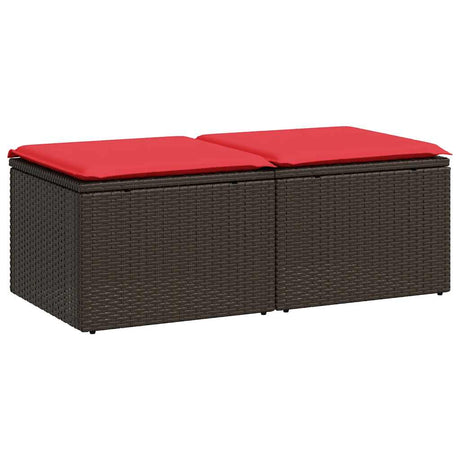 2 Piece Garden Sofa Set with Cushions Brown Poly Rattan Acacia