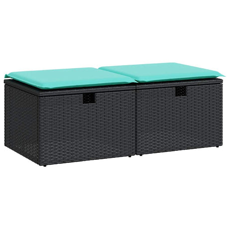 2 Piece Garden Sofa Set with Cushions Black Poly Rattan Acacia