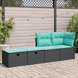 2 Piece Garden Sofa Set with Cushions Black Poly Rattan Acacia