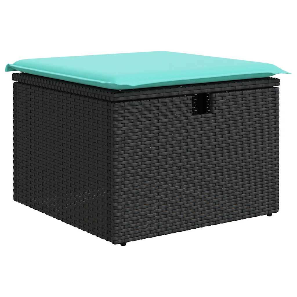 2 Piece Garden Sofa Set with Cushions Black Poly Rattan Acacia