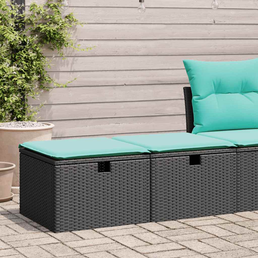 2 Piece Garden Sofa Set with Cushions Black Poly Rattan Acacia