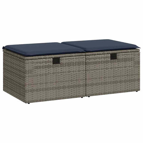 2 Piece Garden Sofa Set with Cushions Grey Poly Rattan Acacia