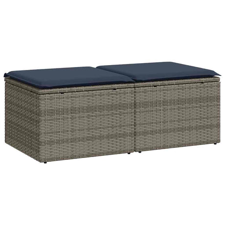 2 Piece Garden Sofa Set with Cushions Grey Poly Rattan Acacia