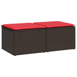 2 Piece Garden Sofa Set with Cushions Brown Poly Rattan Acacia