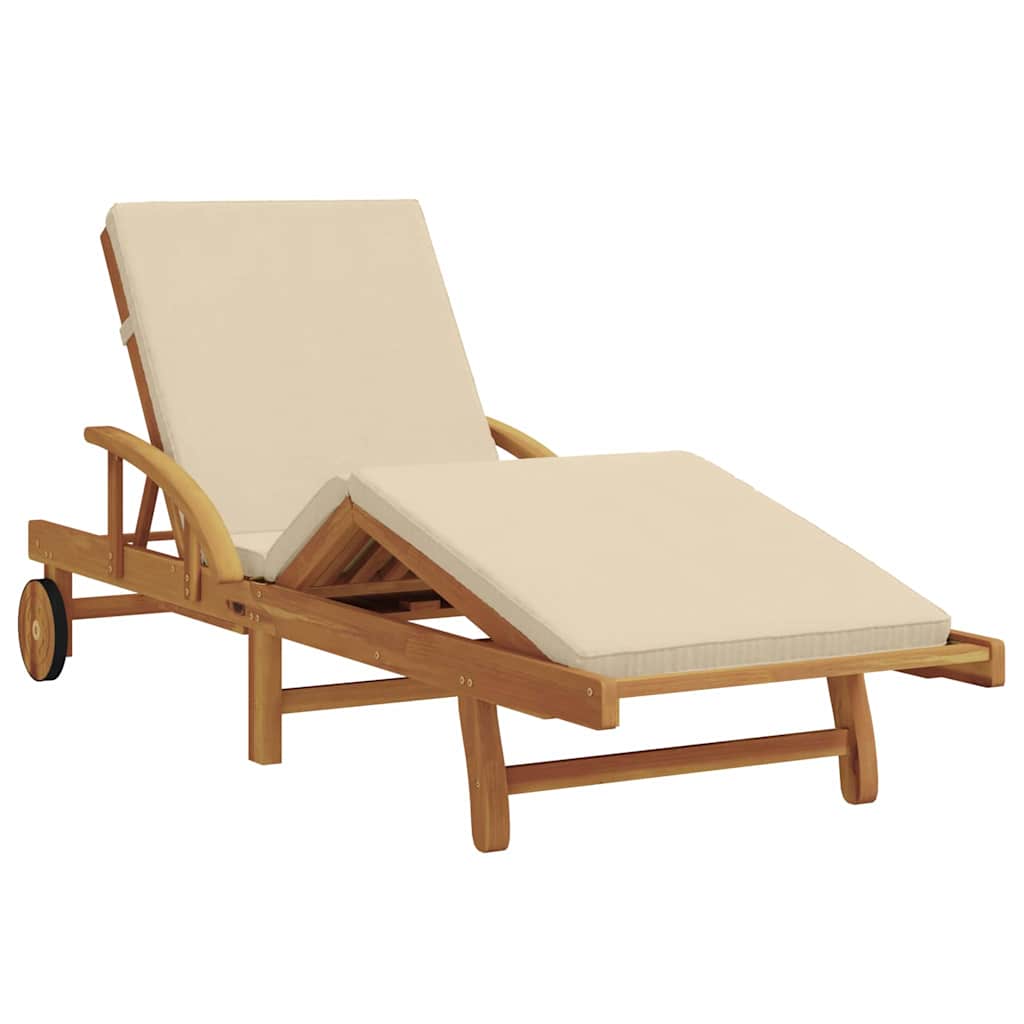 Sun Lounger Reclining Beige 200 x 67 x 84cm Solid Acacia wood