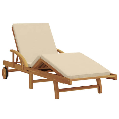 Sun Lounger Reclining Beige 200 x 67 x 84cm Solid Acacia wood