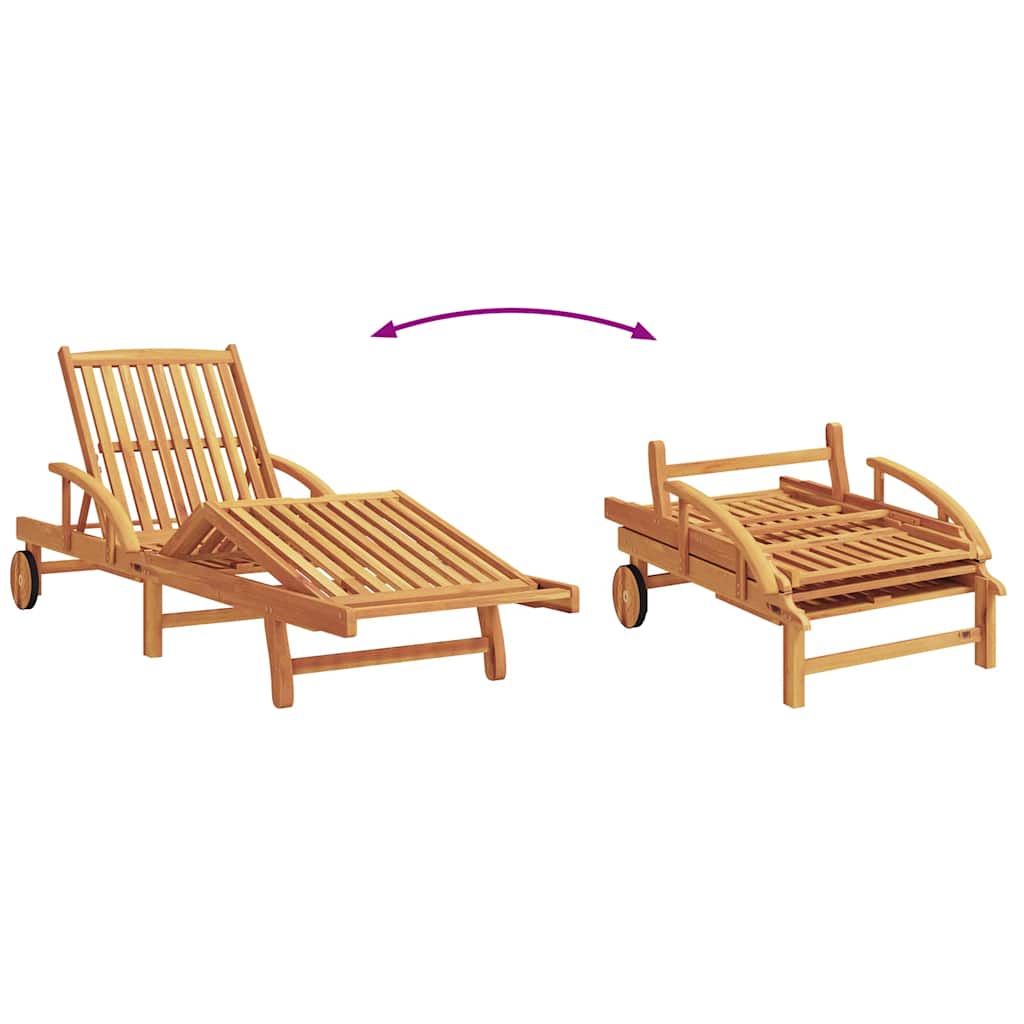 Sun Lounger Reclining Beige 200 x 67 x 84cm Solid Acacia wood