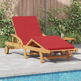 Sun Lounger Reclining Red 200 x 67 x 84cm Solid Acacia wood