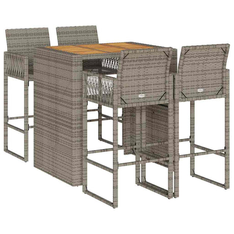 5 Piece Garden Bar Set without Cushions Grey Poly Rattan Acacia