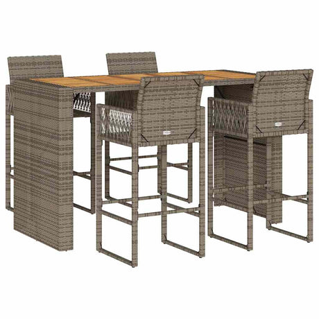 5 Piece Garden Bar Set without Cushions Grey Poly Rattan Acacia