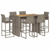 7 Piece Garden Bar Set without Cushions Grey Poly Rattan Acacia