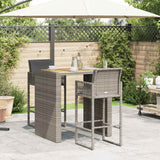 3 Piece Garden Bar Set with Cushions Grey Poly Rattan Acacia