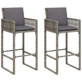 3 Piece Garden Bar Set with Cushions Grey Poly Rattan Acacia