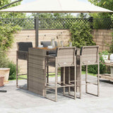 5 Piece Garden Bar Set with Cushions Grey Poly Rattan Acacia