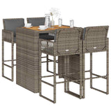 5 Piece Garden Bar Set with Cushions Grey Poly Rattan Acacia