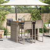 5 Piece Garden Bar Set with Cushions Grey Poly Rattan Acacia