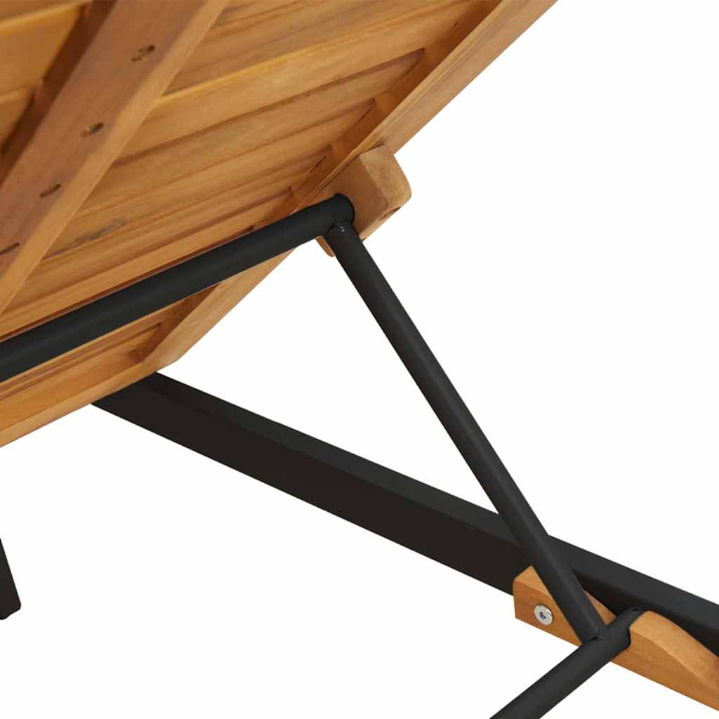 Sun lounger Reclining Black 200 x 55 x 35cm Solid Acacia wood