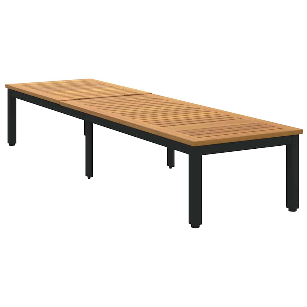 Sun lounger Reclining Black 200 x 55 x 35cm Solid Acacia wood