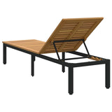 Sun lounger Reclining Black 200 x 55 x 35cm Solid Acacia wood