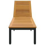 Sun lounger Reclining Black 200 x 55 x 35cm Solid Acacia wood