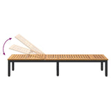 Sun lounger Reclining Black 200 x 55 x 35cm Solid Acacia wood