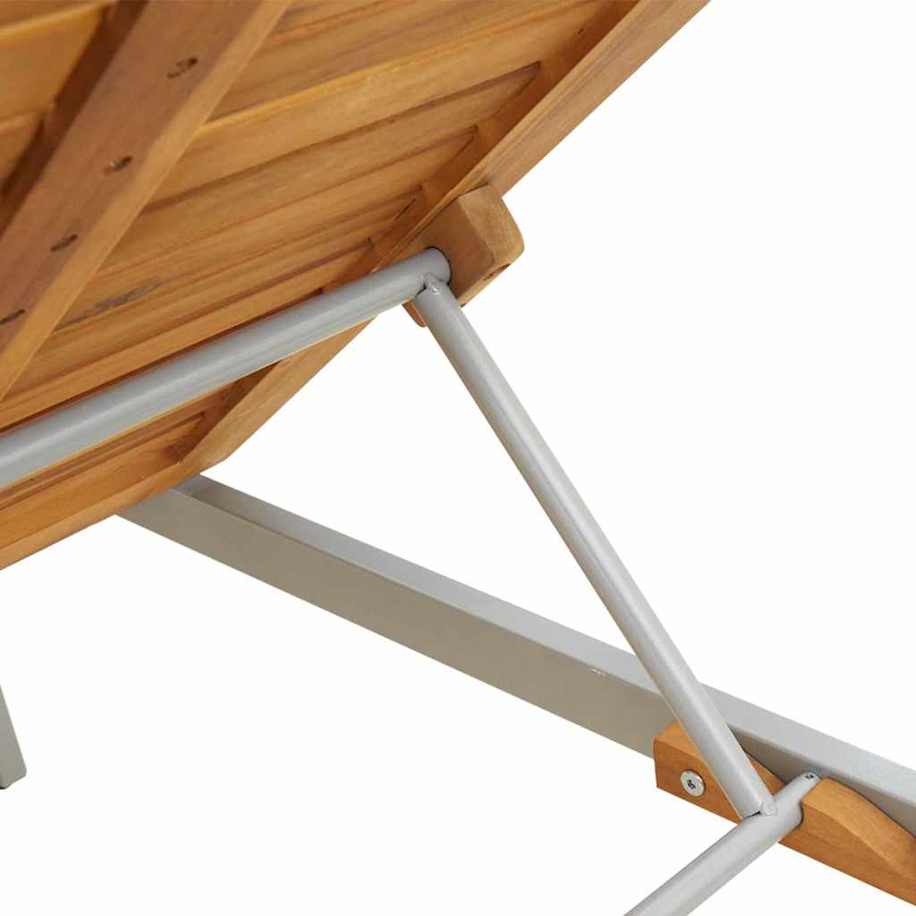 Sun lounger Reclining Grey 200 x 55 x 35cm Solid Acacia wood