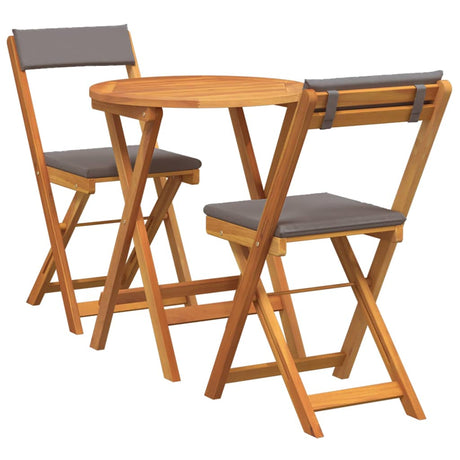 Garden Bistro Set with Cushion 3 pcs Brown Solid acacia wood