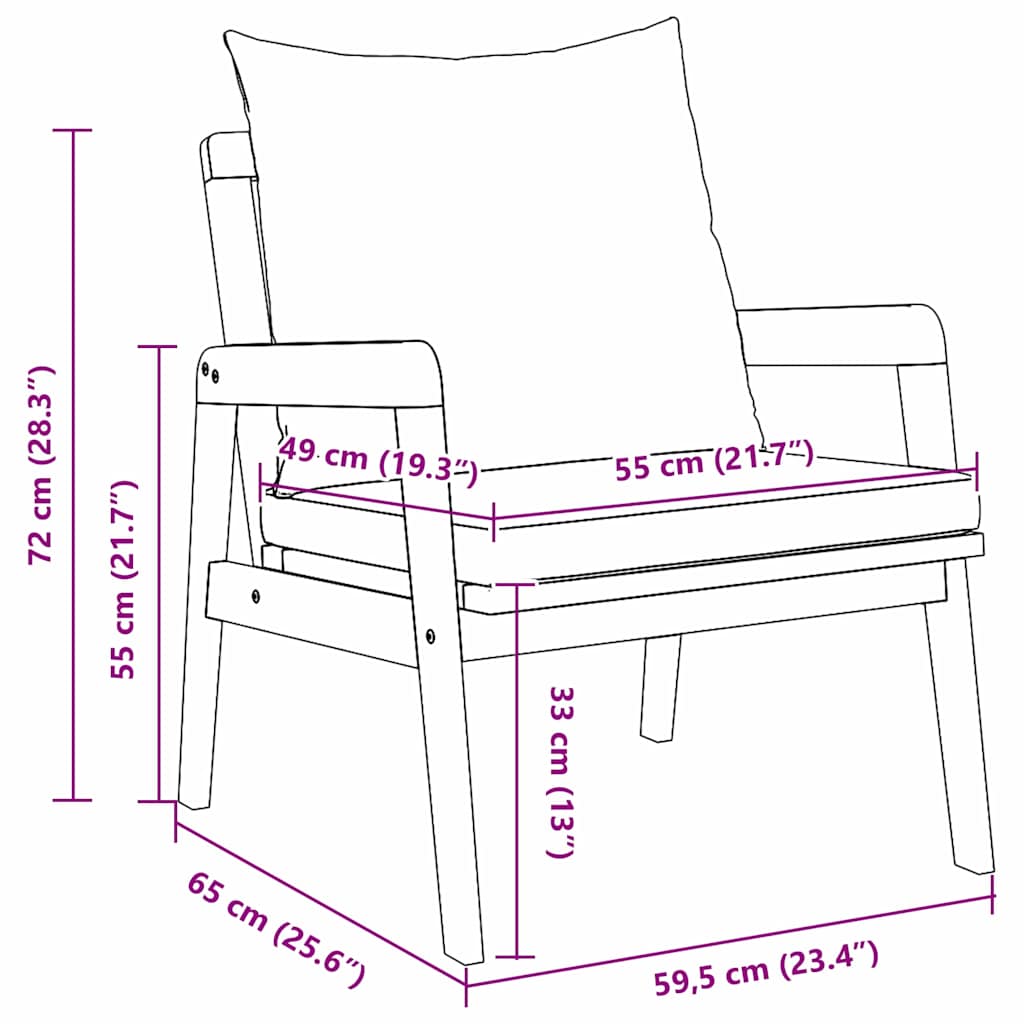 Garden Chair with Cushion 2 pcs Brown Solid Acacia wood