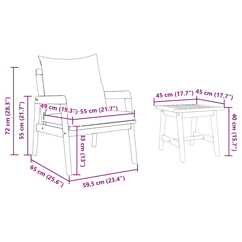 Bistro Set Brown 45 x 45 x 38cm Solid Acacia wood