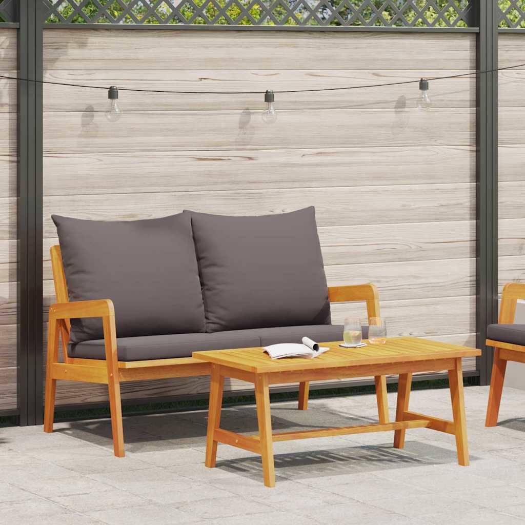 Bistro Set with Cushion 2 pcs Brown Solid Acacia wood