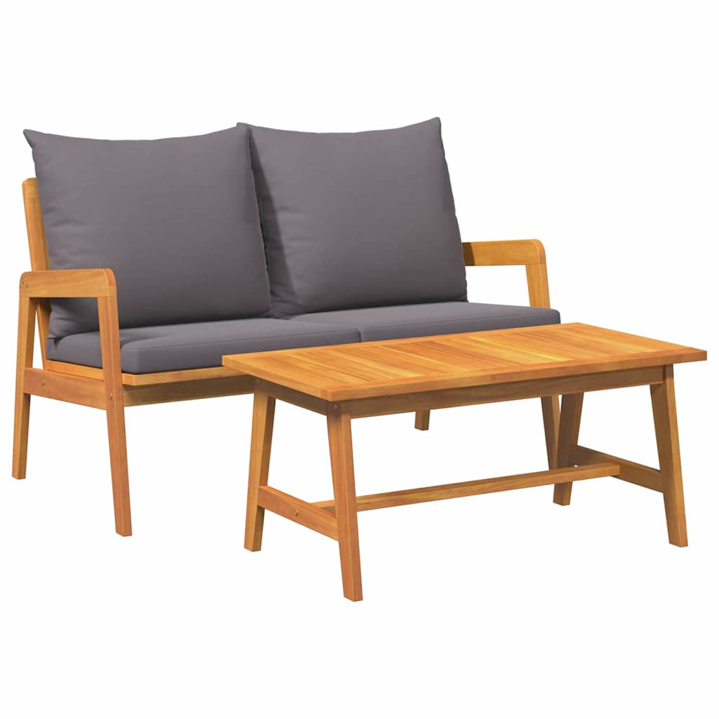 Bistro Set with Cushion 2 pcs Brown Solid Acacia wood