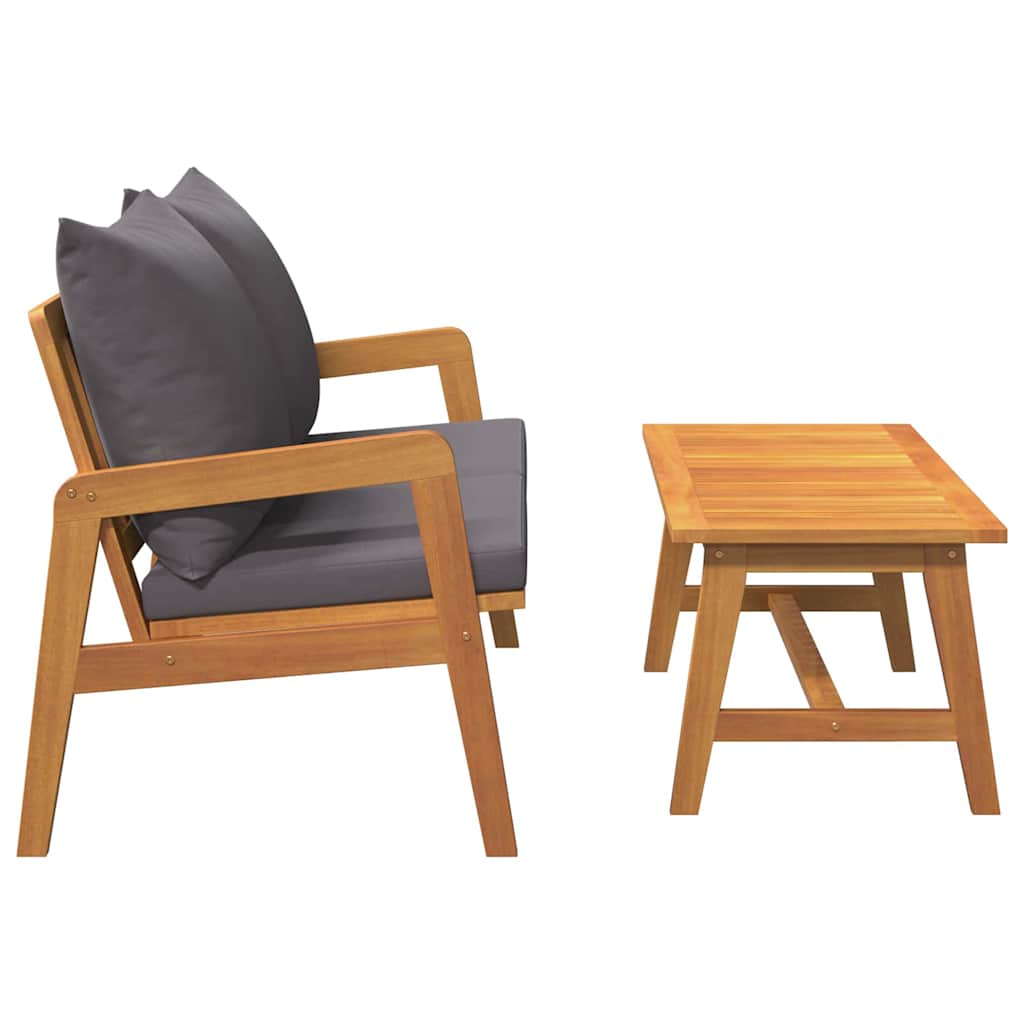 Bistro Set with Cushion 2 pcs Brown Solid Acacia wood