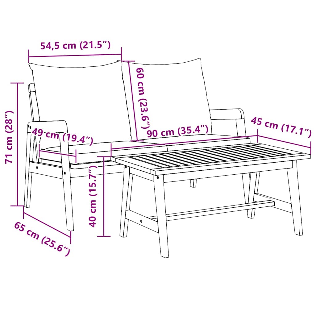 Bistro Set with Cushion 2 pcs Brown Solid Acacia wood
