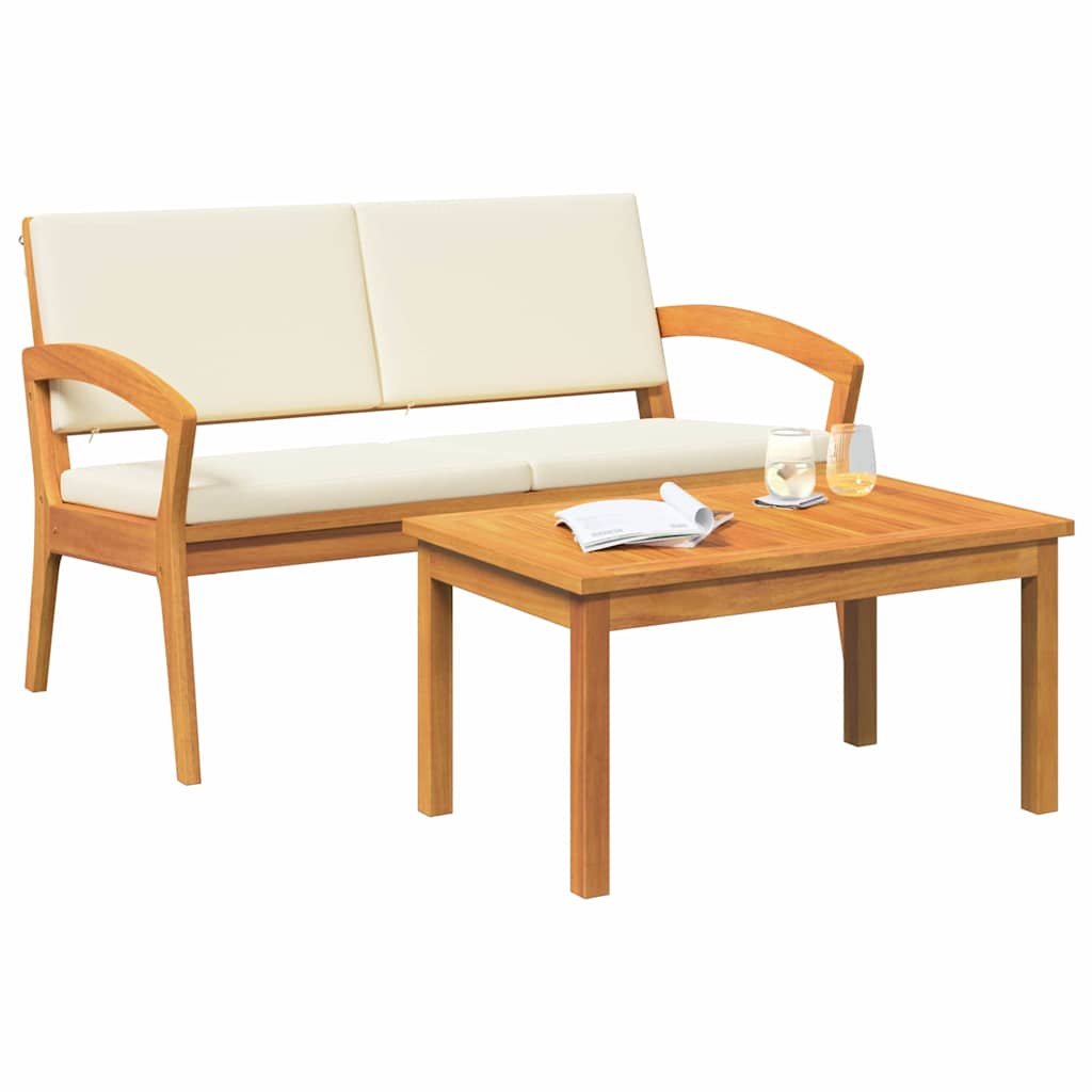 Bistro Set with Cushion 2 pcs Brown Solid Acacia wood