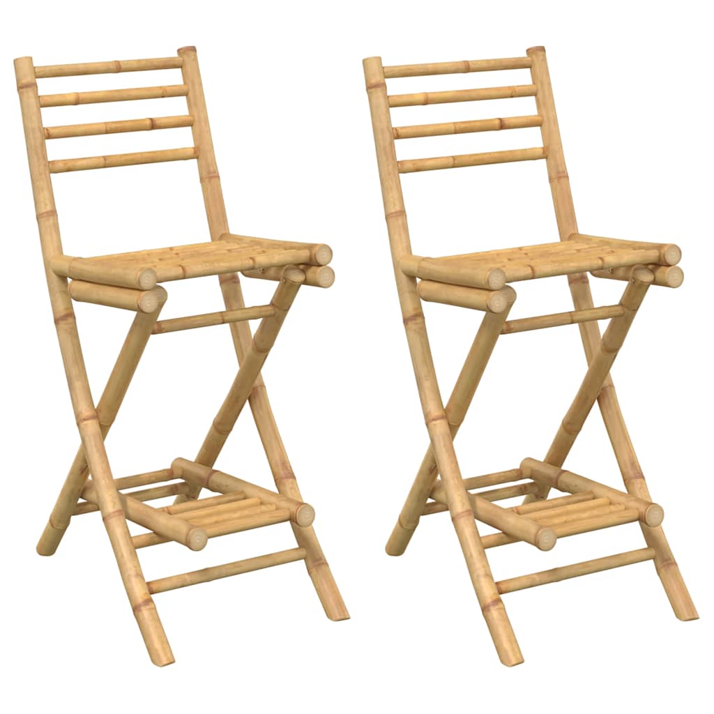 Outdoor Bar Stools with Footrests 2 pcs Foldable Bamboo