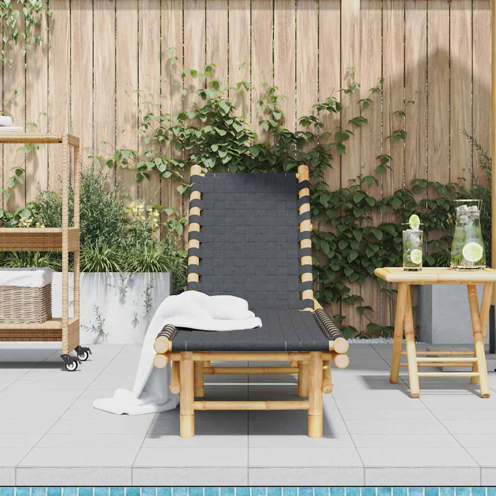 Sun Lounger with Black Woven Webbing 55x200x30 cm Bamboo
