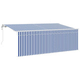 Retractable Awning Blue and white 350 x 200 cm Fabric, metal