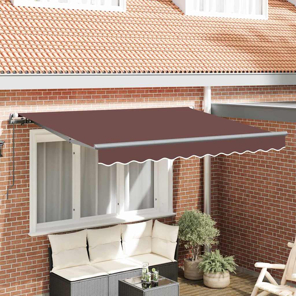 Retractable Awning Brown 350 x 200 cm Polyester, Aluminium