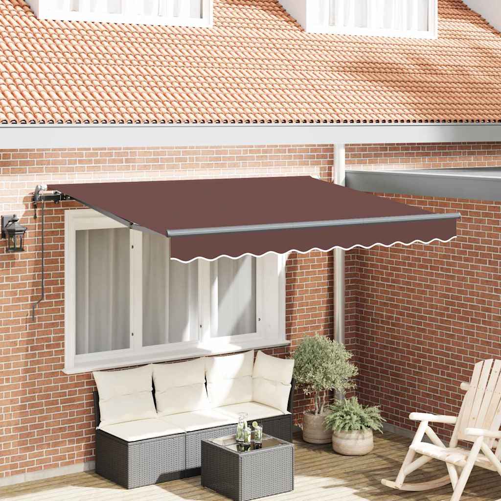 Retractable Awning Brown 350 x 200 cm Polyester, Aluminium