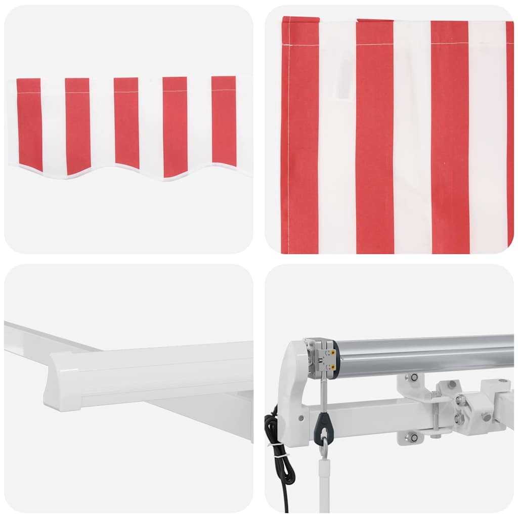 Retractable Awning Red, White 350 x 200 cm Polyester, Aluminium