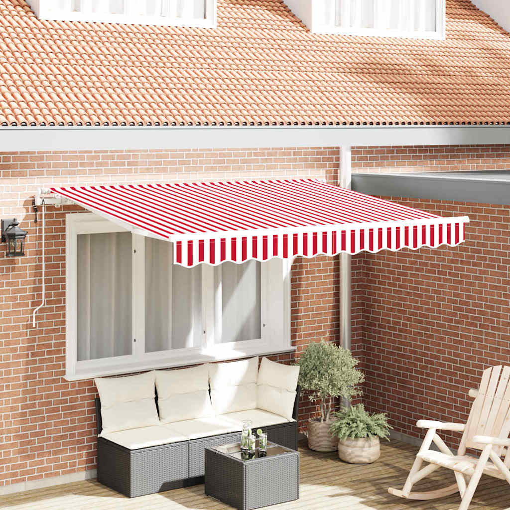 Retractable Awning Red, White 350 x 200 cm Polyester, Aluminium