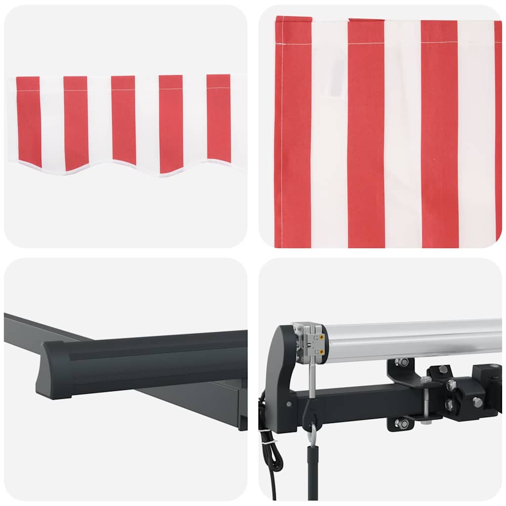 Retractable Awning Red, White 350 x 200 cm Polyester, Aluminium