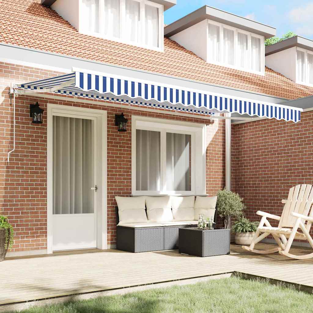 Retractable Awning Manual Blue and White 400x200 cm Fabric