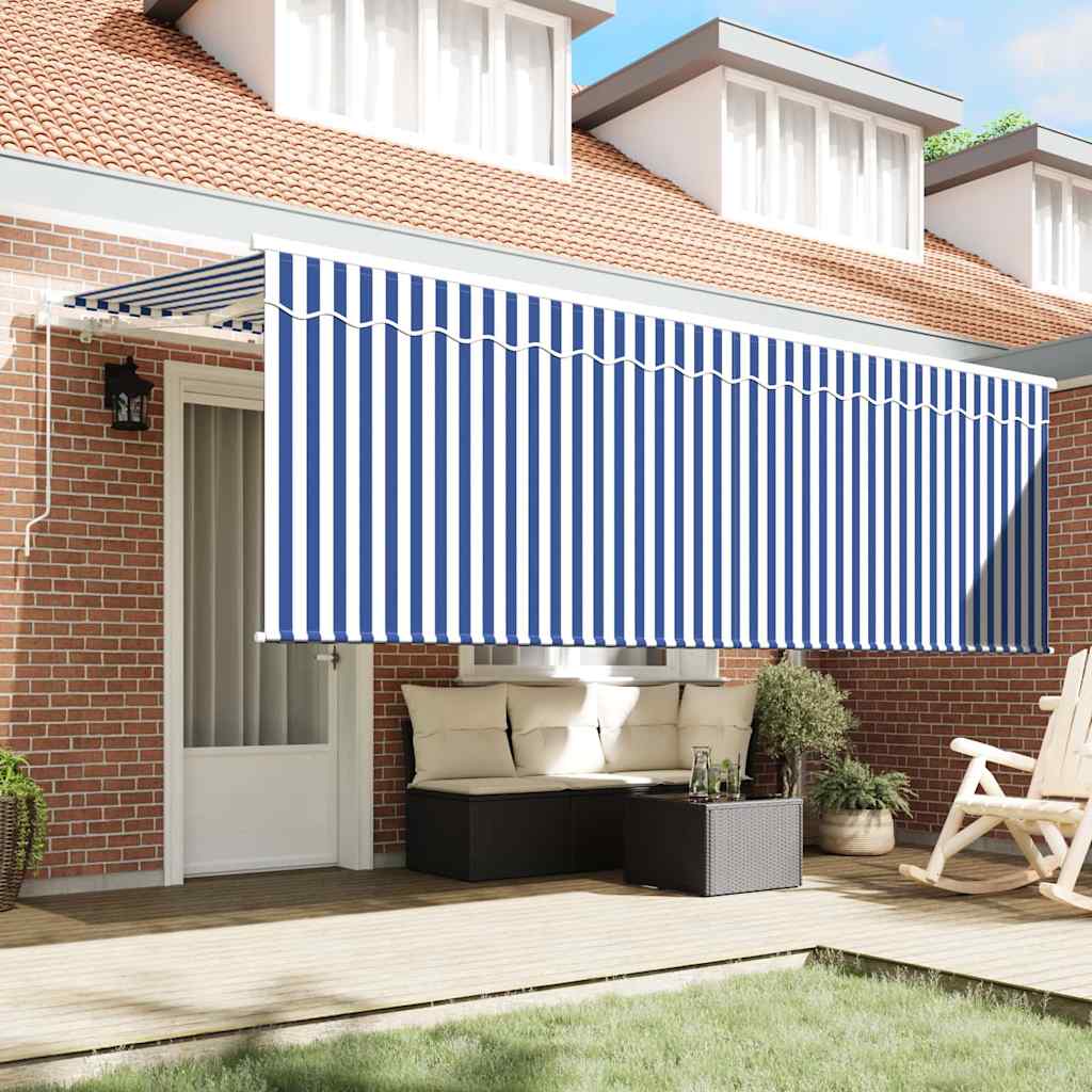 Retractable Awning Manual Blue and White 400 x 200 cm Fabric