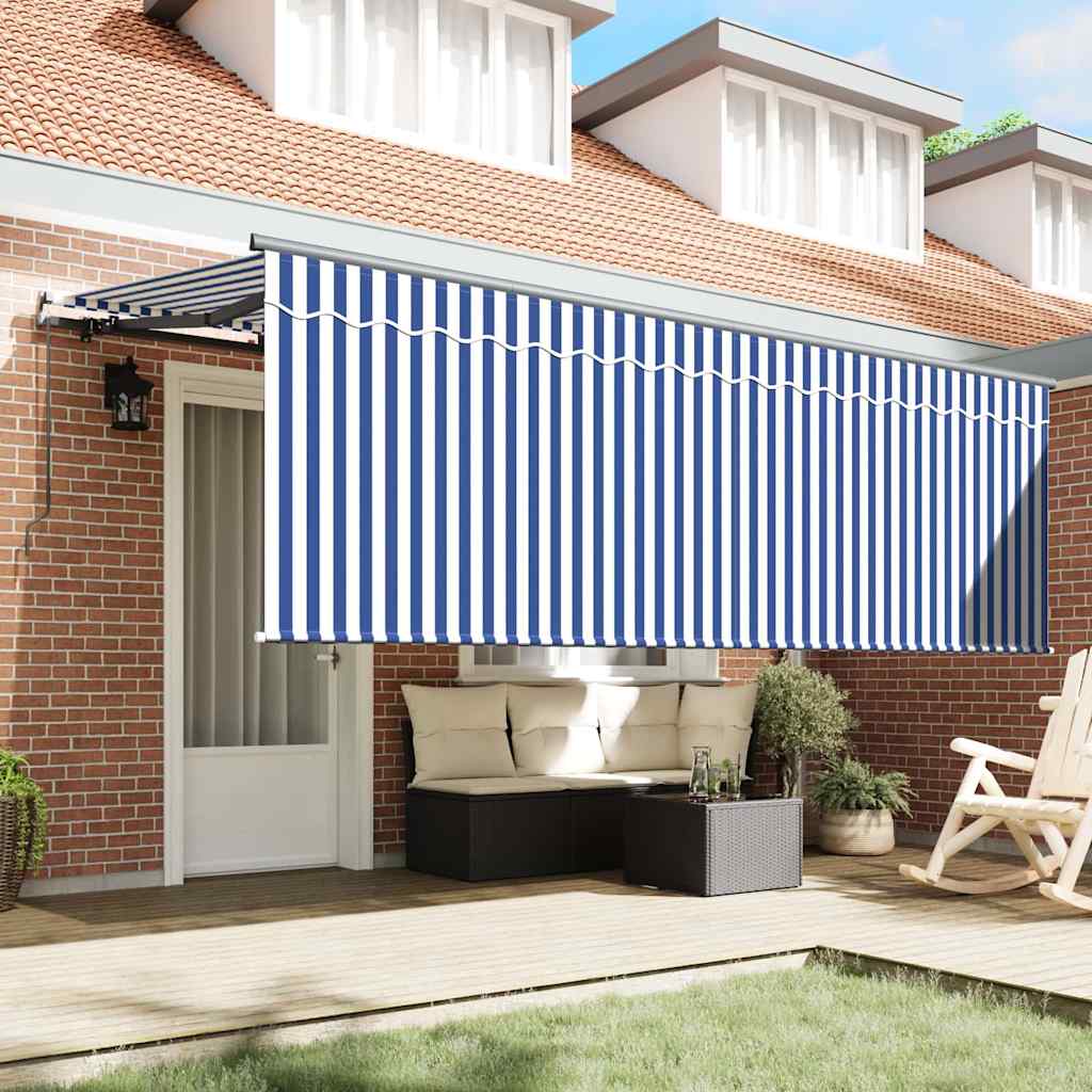 Retractable Awning Manual Blue and white 400 x 200 cm Fabric