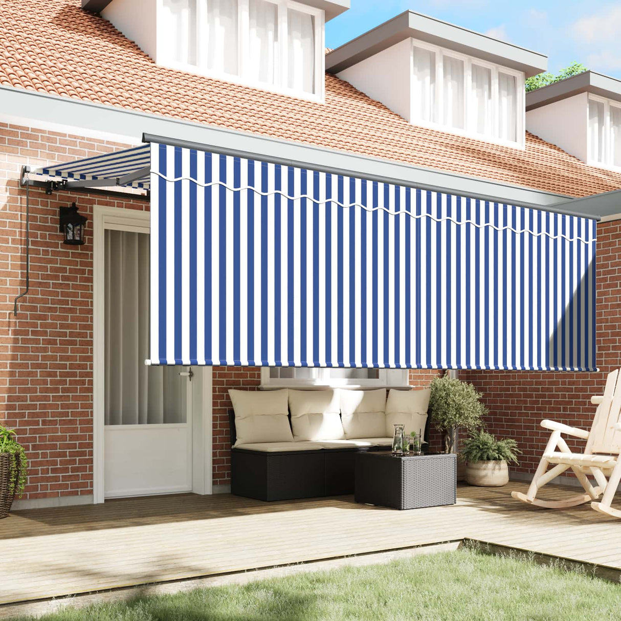 Retractable Awning Manual Blue and White 400 x 200 cm